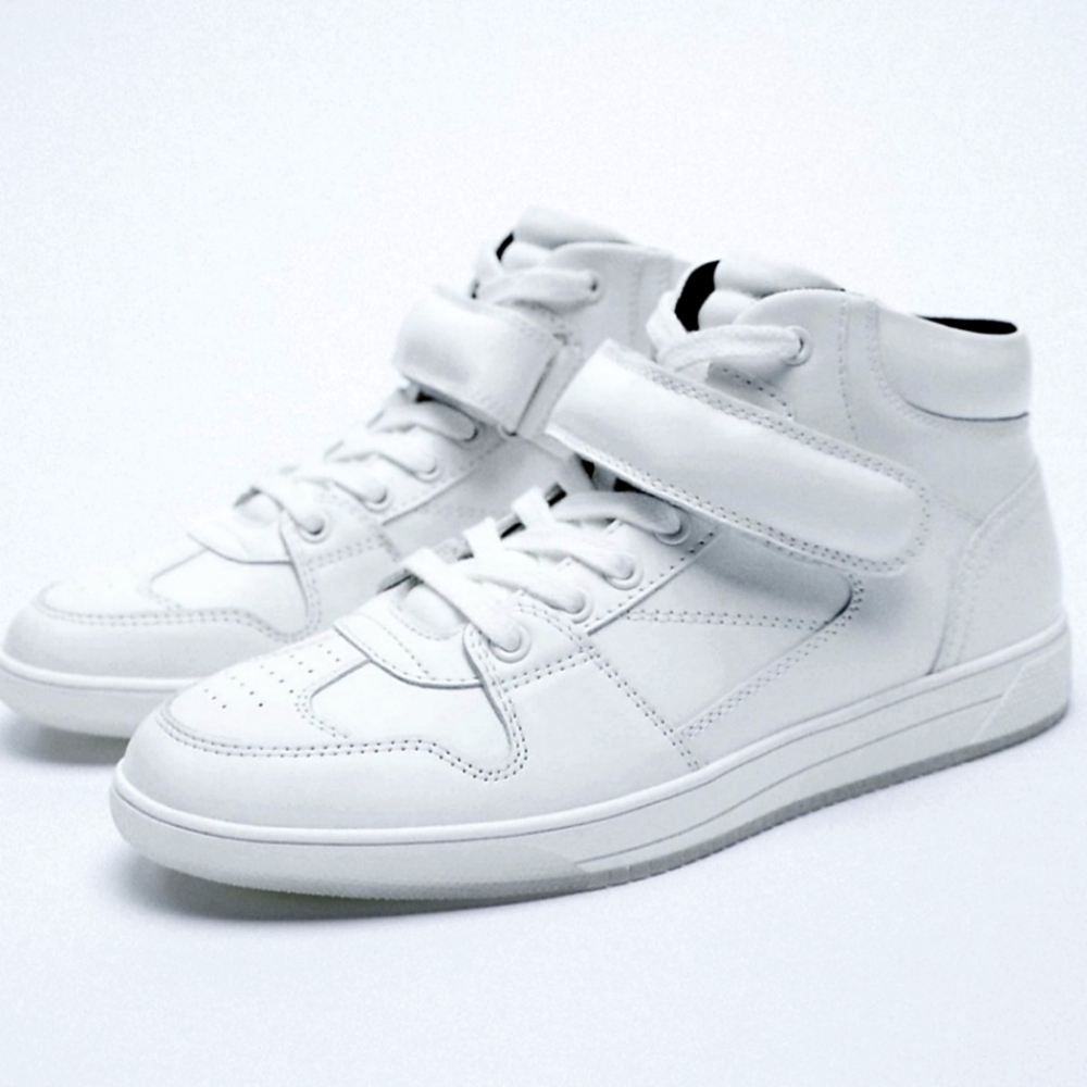 ZARA High Top White Leather Sneakers Size 7.5